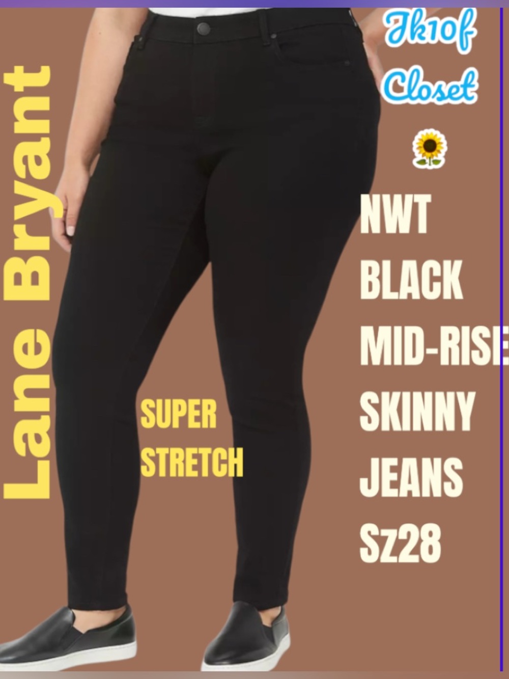 LOWEST🌺 LANE BRYANT Sz28 SUPER STRETCH MID-RISE BLACK SKINNY JEANS